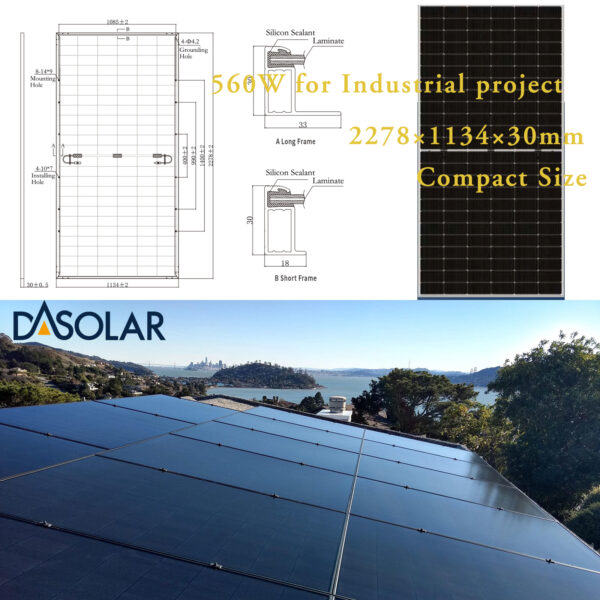 560W ptype panel biaficial size